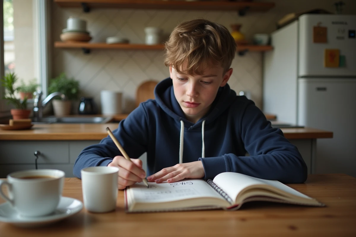 Adolescent comptant sur ses doigts à la maison