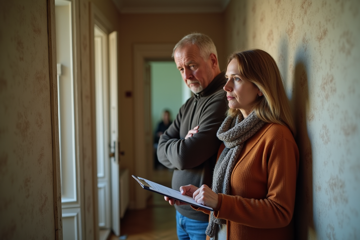 Couple d'âge moyen dans un appartement ancien en automne
