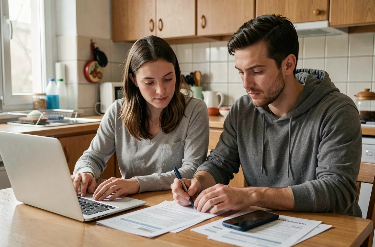 Couple remplissant les documents pour accélérer leur dossier de logement social après avis favorable