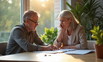 Couple inquiet assis à une table avec documents immobiliers