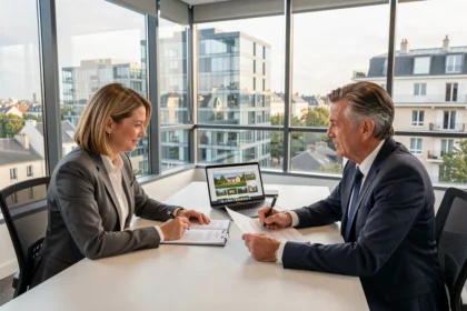 Consultation avec un courtier en prêt immobilier dans les Hauts-de-Seine, vue d'ensemble d'un bureau moderne