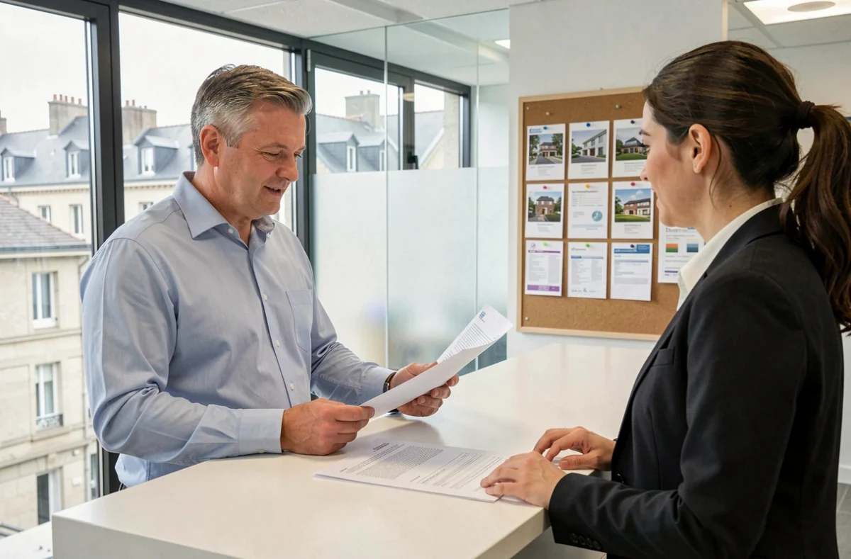 Homme consultant un conseiller pour un devis d'assurance habitation dans une agence à Troyes