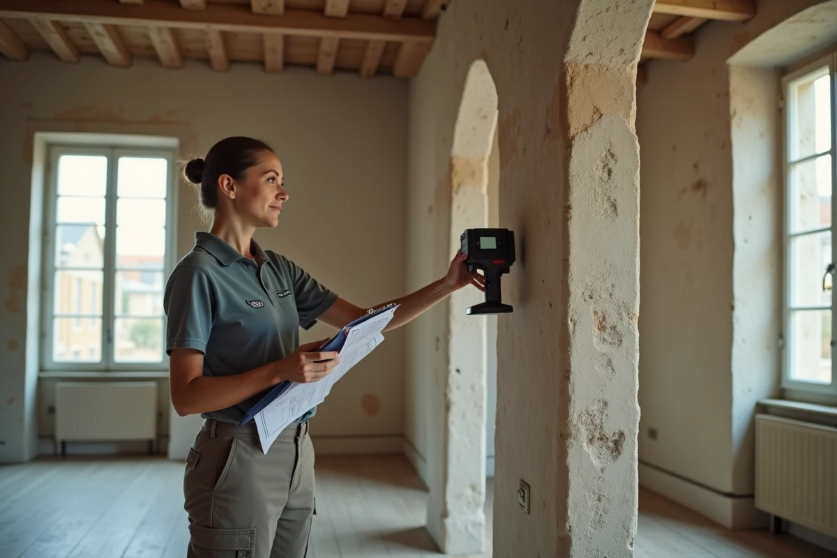 Diagnostiqueur immobilier réalisant un diagnostic technique obligatoire dans un appartement limougeaud avant vente