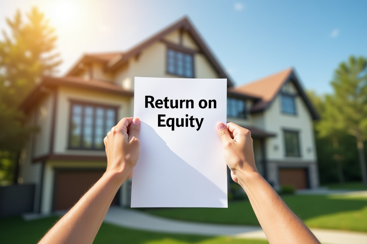 Mains tenant un document return on equity devant une maison de luxe