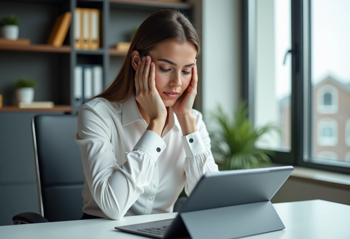 Jeune femme professionnelle analysant des annonces immobilières