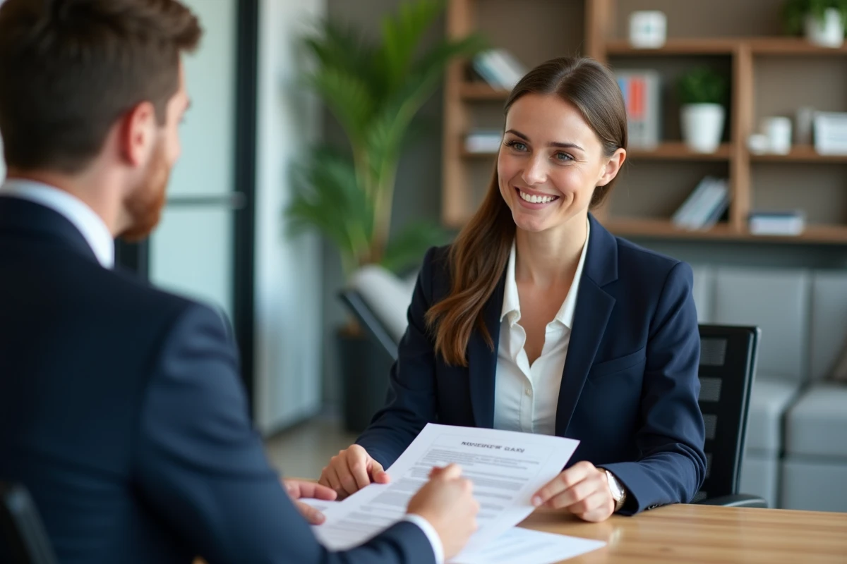 Femme d'affaires en réunion avec conseiller financier