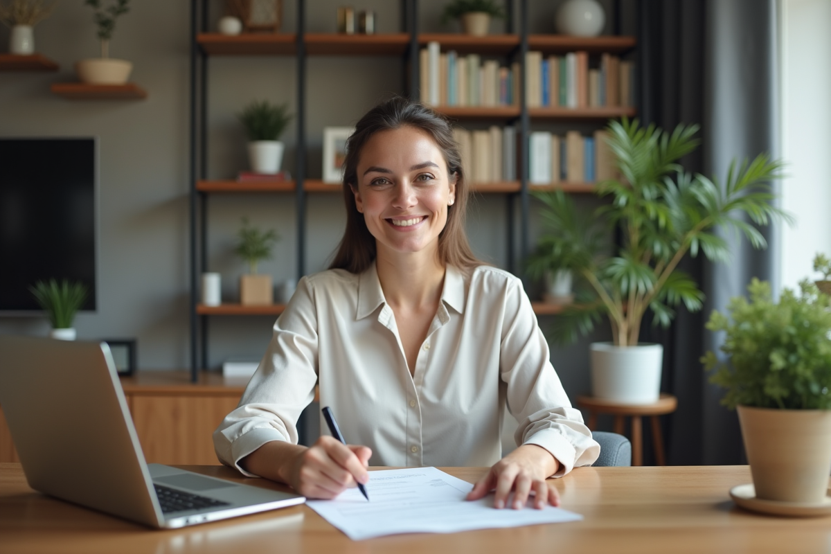 Femme remplissant une déclaration locative à domicile