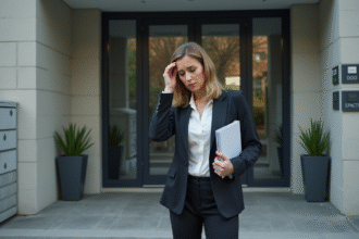 Femme d'affaires devant un immeuble moderne