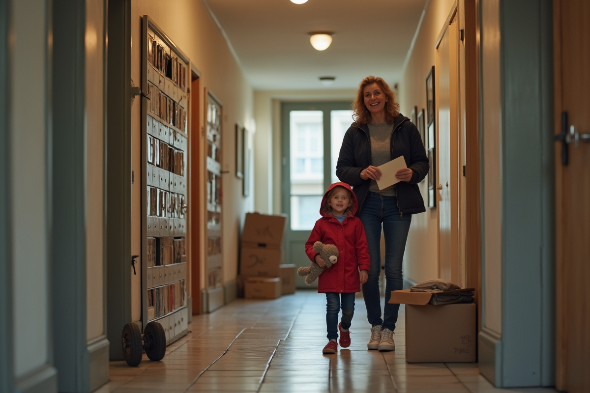 Mère et fille souriantes dans le couloir d