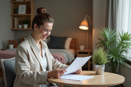 Jeune femme souriante dans un appartement cosy