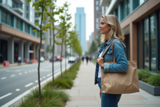 Femme urbaine examinant des arbres plantés en ville