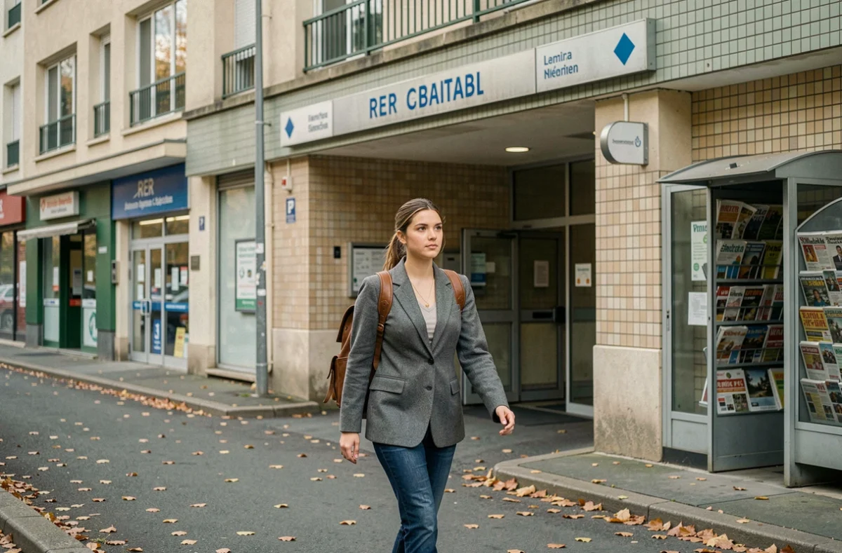 Femme marchant vers une station RER à Maison-Alfort pour rejoindre Paris en transports en commun