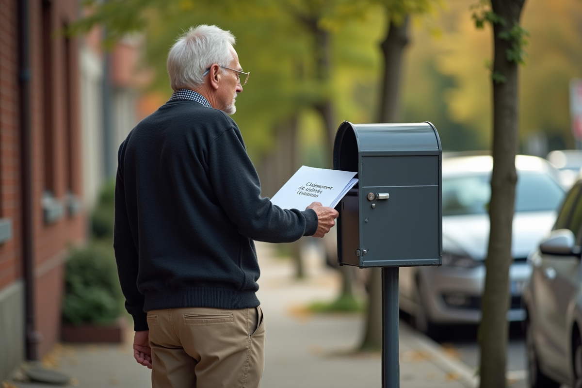 Homme âgé approchant une boîte aux lettres dans la rue