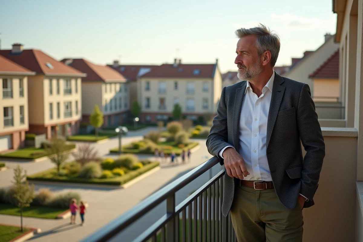 Homme regardant depuis un balcon dans un quartier de Chambéry