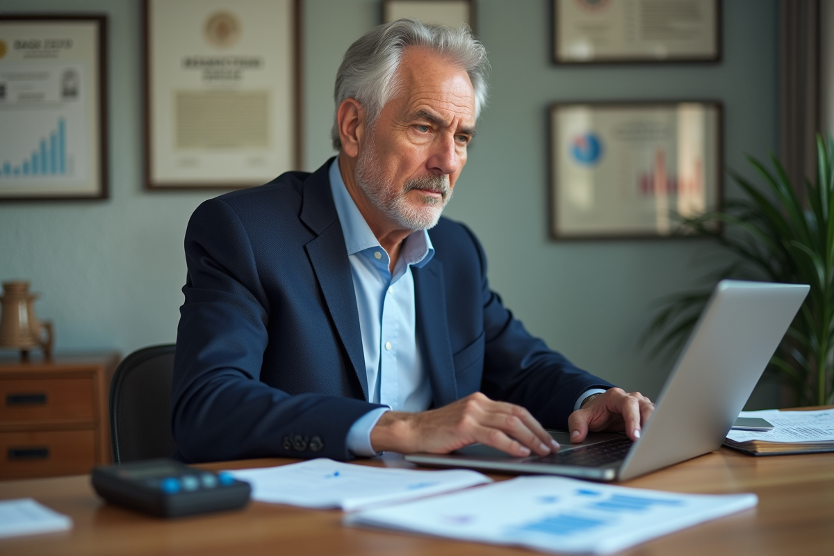 Homme daffaires étudiant ses documents fiscaux immobiliers