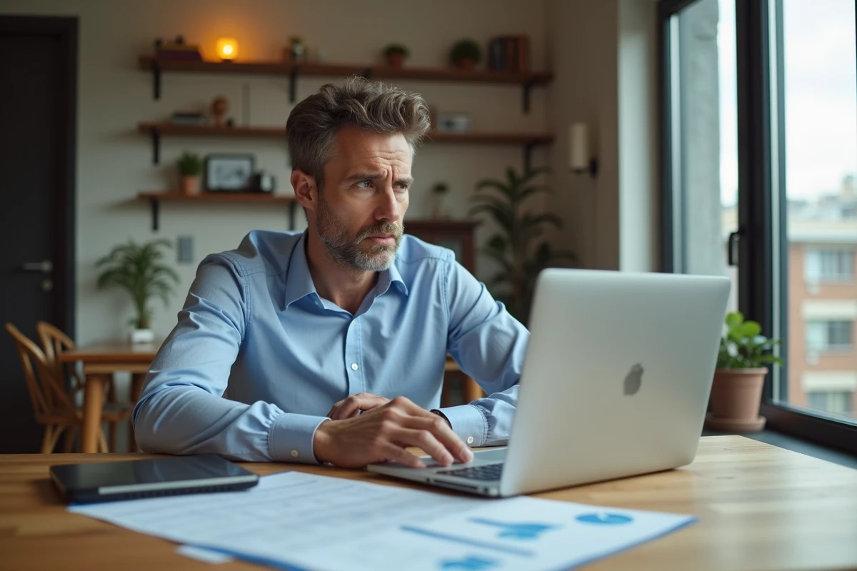 Homme d'affaires examine des documents immobiliers dans un intérieur lumineux