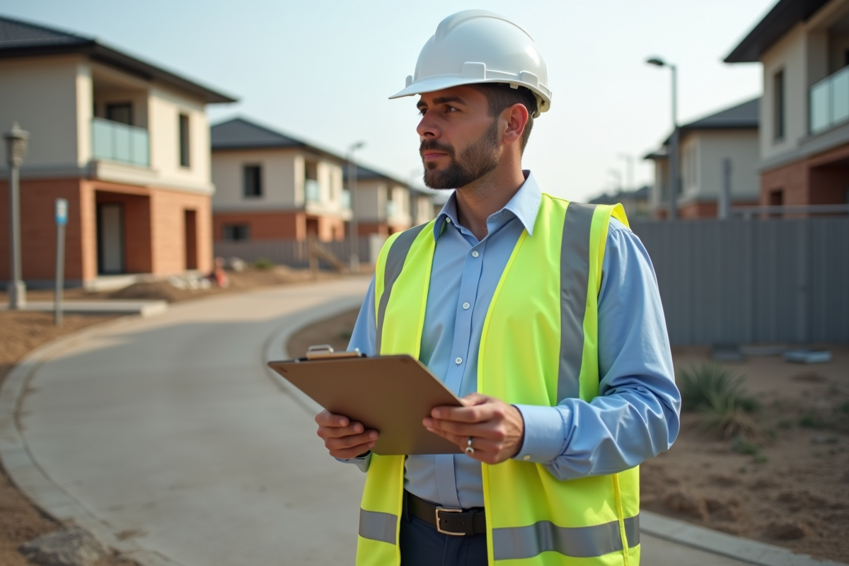 Jeune professionnel de la construction sur un chantier neuf