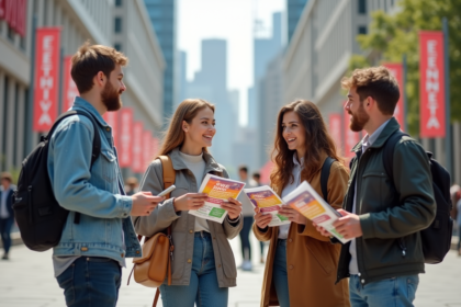 Jeunes adultes discutant lors du lancement d'un festival