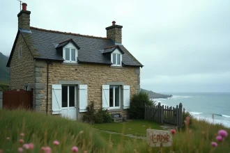 Maison normande en pierre avec vue sur la mer en bord de falaise, disponible à la location saisonnière en Normandie