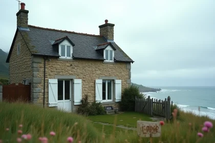 Maison normande en pierre avec vue sur la mer en bord de falaise, disponible à la location saisonnière en Normandie
