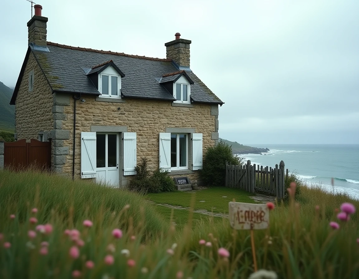 Maison normande en pierre avec vue sur la mer en bord de falaise, disponible à la location saisonnière en Normandie