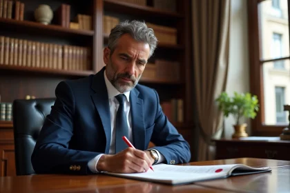 Notaire en costume dans un bureau classique à Limoges