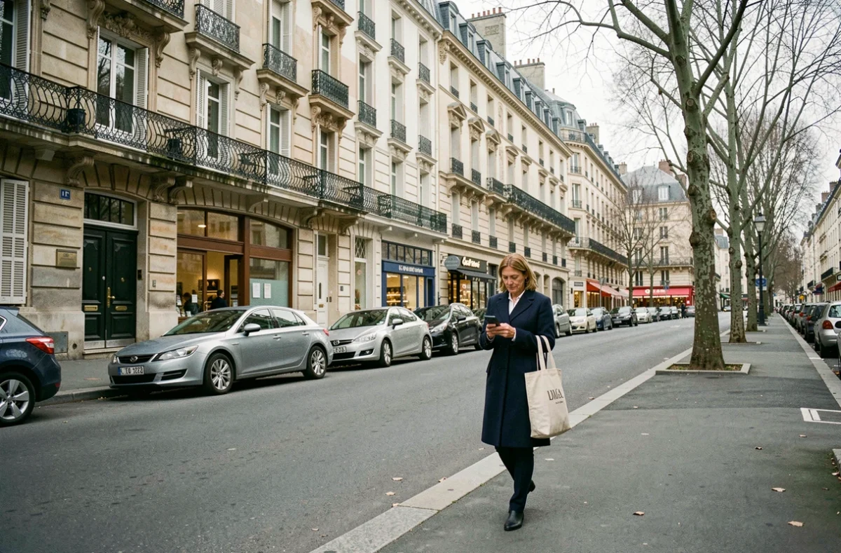 Rue résidentielle calme à Maison-Alfort avec immeubles haussmanniens et commerces de proximité